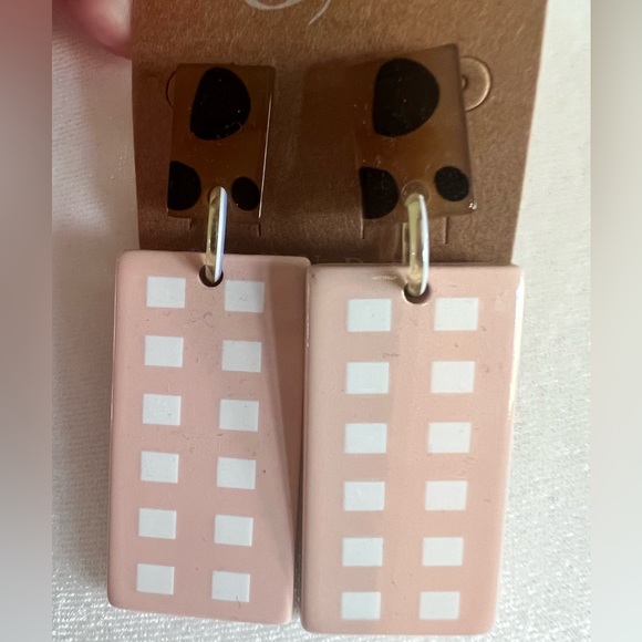 Plunder Tortoise and Blush Pink Rectangle Earrings - Picture 2 of 4